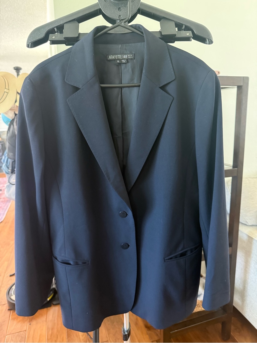 Lafayette 148 New York Navy Blue Single-Breasted 2 Button Blazer